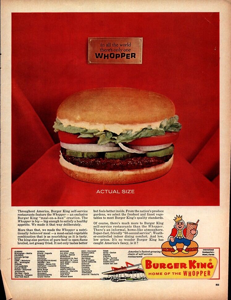 A 1968 newspaper advertisement for the Whopper